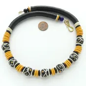 Antique Venetian Rattlesnake Beads with African-Made Amber Glass & Vintage Vinyl, 20-inches