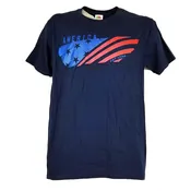 America Est 1776 Navy Blue Tshirt Tee Womens Short Sleeve Crew Neck Flag USA