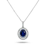 14K & 18K White Gold Diamond & Oval Cut Sapphire Gemstone Necklace