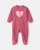 Baby Girl Heart Fleece 2-Way Zip Sleep & Play Pajamas - Pink