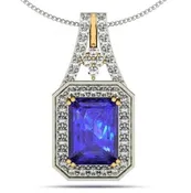 1.35ct Emerald Cut Tanzanite Pendant With 0.48ctw Diamonds in 14k Gold