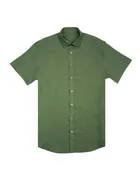 100% Linen Button Short Sleeve Button Down Shirt - Green