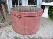 large 19th century  water tub  original  red paint excellent condition  3 foot diameter 2 feet tall