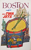 American Vintage Travel Poster 'Boston Fly TWA"' by David Klein, 1960s