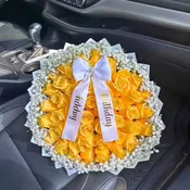 25 Yellow Roses with Baby’s Breath Birthday Bouquet