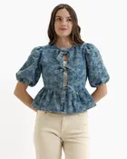 Denim Jacquard Tie Top - Final Sale