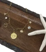 Beach Style, Design Your Own Custom Sea Charm Necklace, Pick 7 Beach Ocean Charms, Gold Stainless Steel Paperclip Chain Jewelry, Personalize Gift for Her