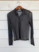 Abercrombie & Fitch Black Sheer Mesh Long Sleeve Button-Up Shirt sz S