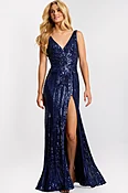 Beaded V Neck Gown With Fitted Silhouette 48631
