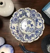 Blue &amp; White Jagged Rim Peony Bowl — West End Collective
