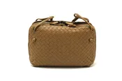 Authentic Bottega Veneta Brown Woven Lambskin Leather Medium Loop Camera Bag