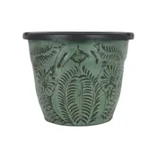American West at Home Leather‑Wrapped 6.5" Round Planter with Plastic Insert — Medium, Hand‑Tooled Leather