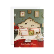 Birthday Card - Bedroom with Horses and Dog - Janet Hill