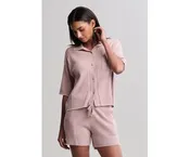 Barefoot Dreams CozyChic Contrast Scallop Short Sleeve and Short Set Teaberry