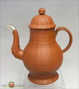 An Antique English Redware Stoneware engine turned Coffee Pot and Cover, c1750