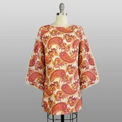 1960s Dress / 1960s Paisley Dress / 1960s Mini Dress / Bell Sleeve Mini Dress / Size Medium