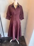 3/4 Sleeve Button Down A Line Dress with Pockets