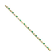 14k Gold Diamond and Round Emerald Bracelet, 7-Inch