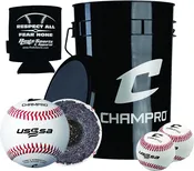 Champro 6 Gallon Bucket with 30 CBB-200US USSSA Baseballs and Drink Can Sleeve