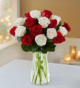 18 Stems Red and White Rose Vase