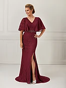 3/4-Sleeve Lace Ruffle-Sleeve Dress