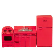 1/2 Inch Scale 1950's Red Dollhouse Miniature Kitchen Set