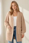 Chunky Knit Balloon Sleeve Cardigan - Camel