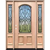 2/3 Arch Grille Mahogany Prehung Wood Door Unit with Sidelites #623