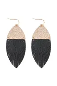 2.75 INCH MARQUISE SHAPED PU LEATHER FRINGE HOOK EARRINGS