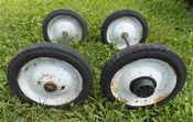 4 Vintage Metal Baby Buggy Wheels Pedal Car Garden Cart Pumpkin Wagon A47