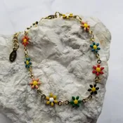 Enamel Flower Link Bracelet