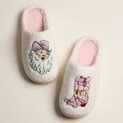 Plush Holiday Slippers with Embroidered Cowboy Santa and Classic Boot Motif for Christmas Gift