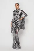 Black and Sliver Open Sleeves Maxi Dress