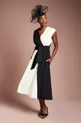 Belted Crepe Mono Midi Dress