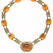 American Antique 14kt Gold Necklace with Nine Cabochon Citrines