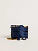 Blaue Baumwollschnürsenkel mit goldfarbenem Kontrastlogo