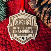 KC Chiefs Back-to-Back Super Bowl Champions Wood Ornament