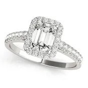 14K Gold Emerald Cut Diamond Halo Engagement Ring