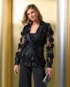 3D Rosette Mesh Blazer Black