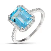 14K Blue Topaz and Diamond Halo Ring
