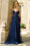 A-Line Tulle And Appliqué Gown With Open Back | 11413