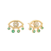 Azura Gold & Diamond Emerald Drop Eye Studs