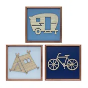Framed Tent/Camper/Bike (Set of 3) 10”SQ MDF/Wood