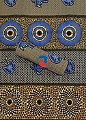 African Wax Print Fabric Black, Light Orange, Cream, Dark Blue