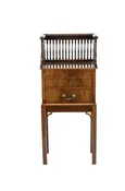Five drawer book stand on mahogany stand, the book stand with ten inch turned spindle gallery above five drawers, on a custom made mahogany straight leg stand. — White Barn Antiques