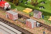 Faller 120239, HO Scale Electrical/Transformer Buildings, Kit, 3 Different Painted Structures