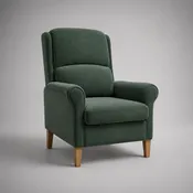 Fauteuil 1 place à dossier haut en velours polyester vert foncé avec pieds en hévéa massif, 78 × 84 × 103 cm