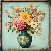 10" x 10" Framed Vintage Floral Bouquet Sign TTE-150