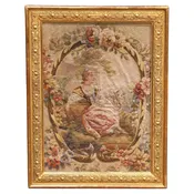 18th Century French Aubusson Tapestry Panel in Carved Gilt Frame
