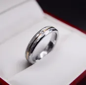 4mm Hammered Texture Diamond Tungsten Wedding Band